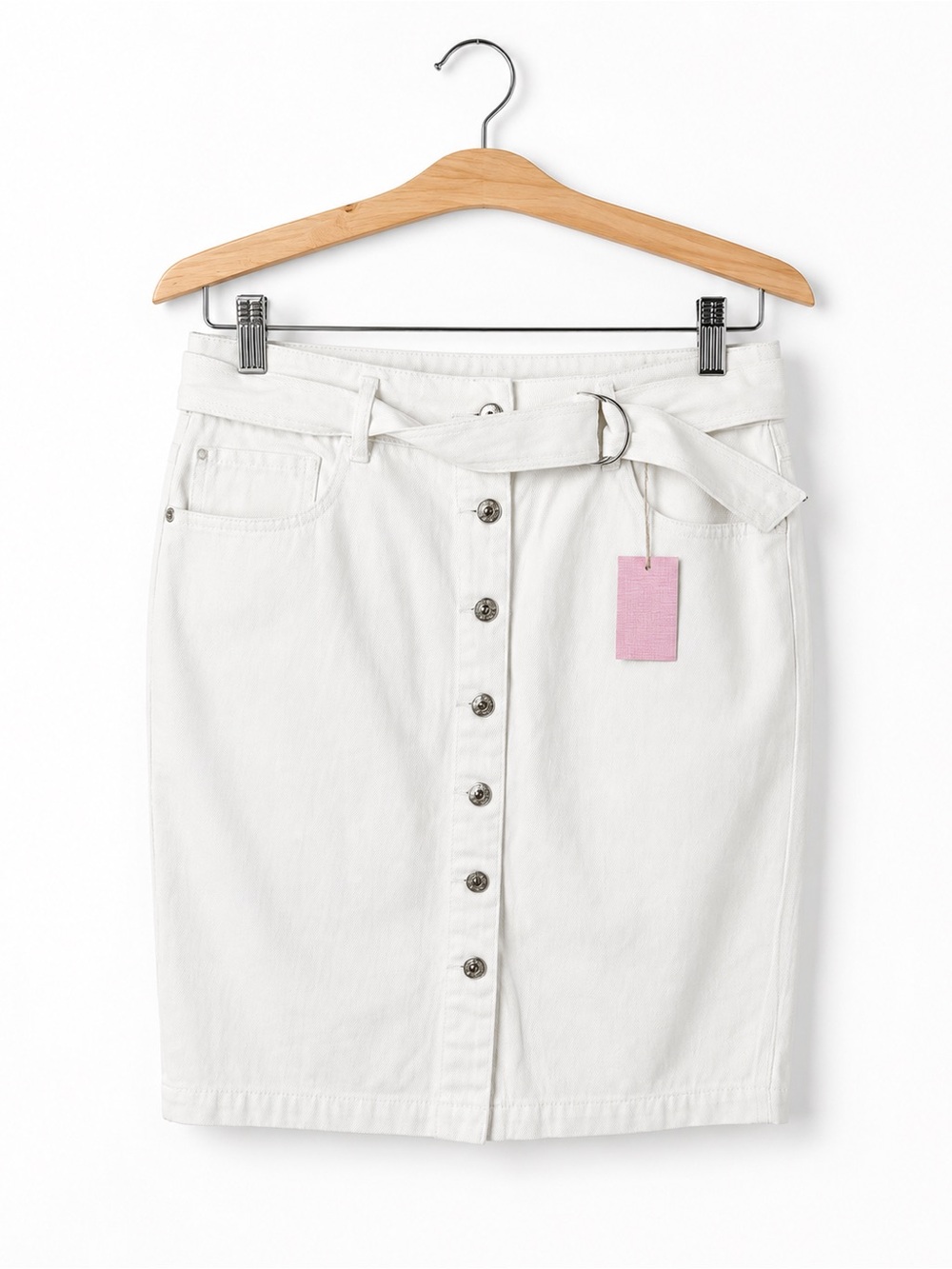 Forever 21 White Button Front Denim Pencil Midi Skirt NWT Large Cottagecore